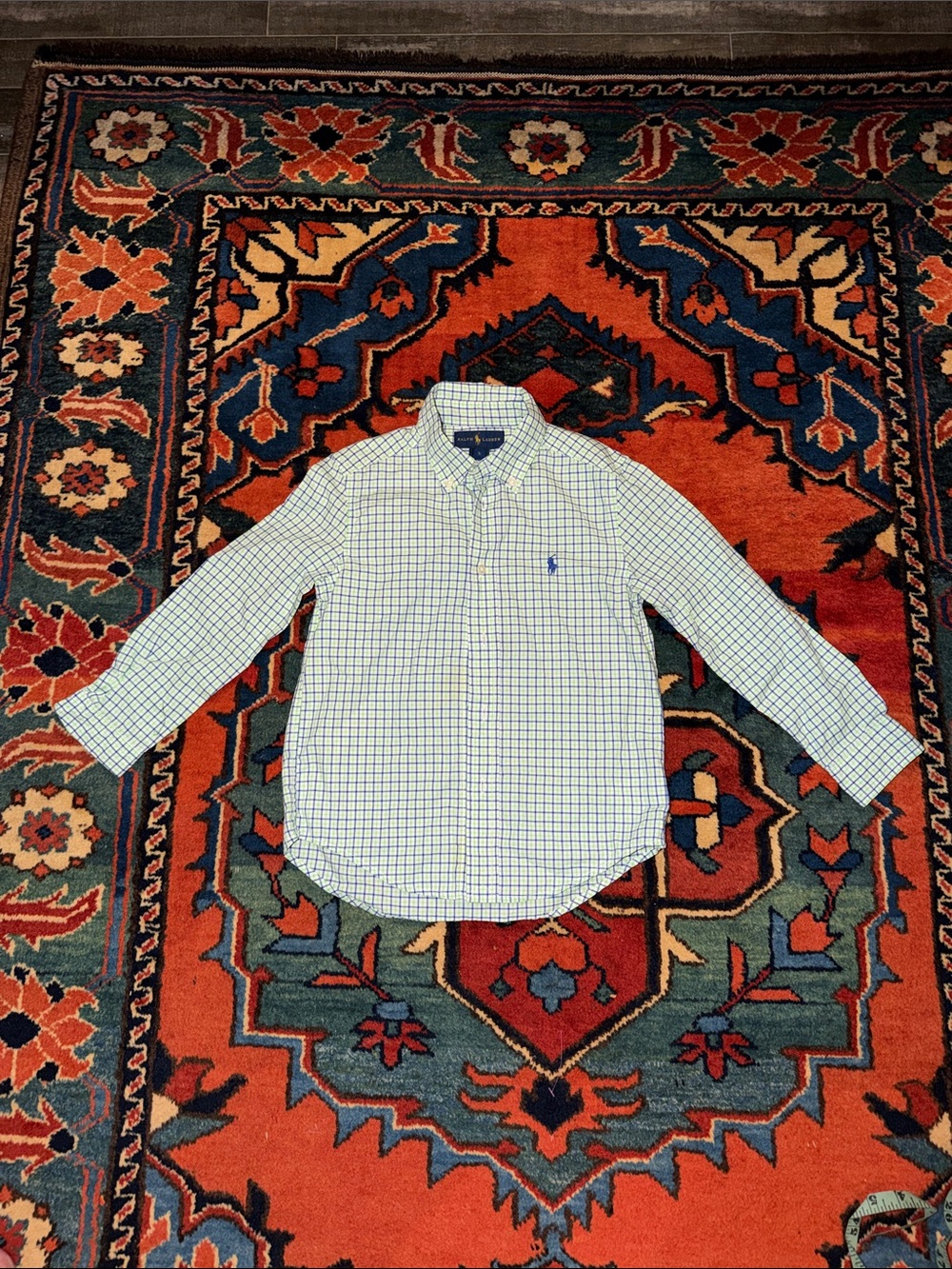 Polo Ralph Lauren Boys Long-Sleeve Tattersall Oxford Button-Down Shirt- Size 5